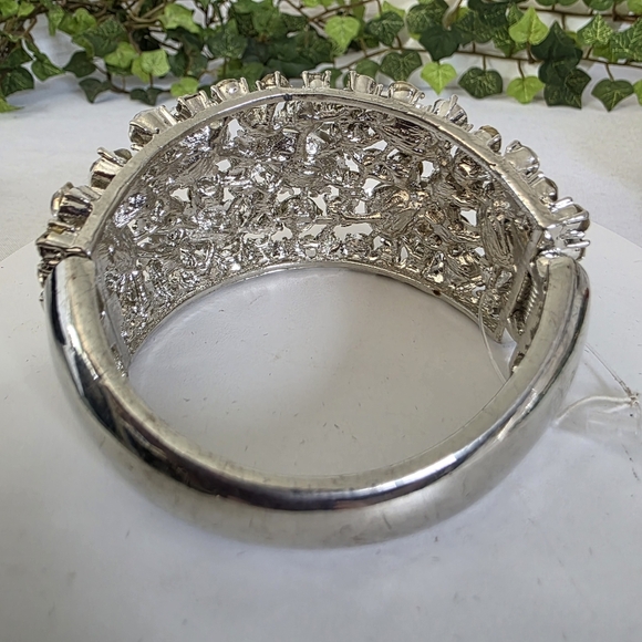 Vintage Statement Silver CZ Bling Clamper Hinge Bracelet - Picture 5 of 11